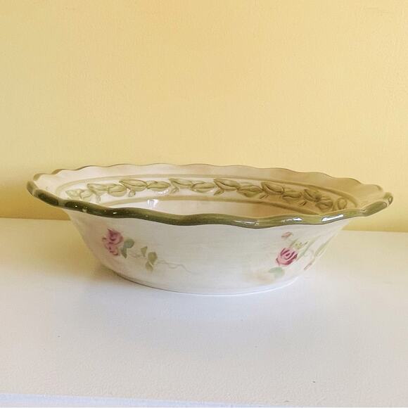 Vtg 222 Fifth Cheri’s Roses Large Serving Bowl Salad Centerpiece Decorative Bowl - Picture 7 of 9